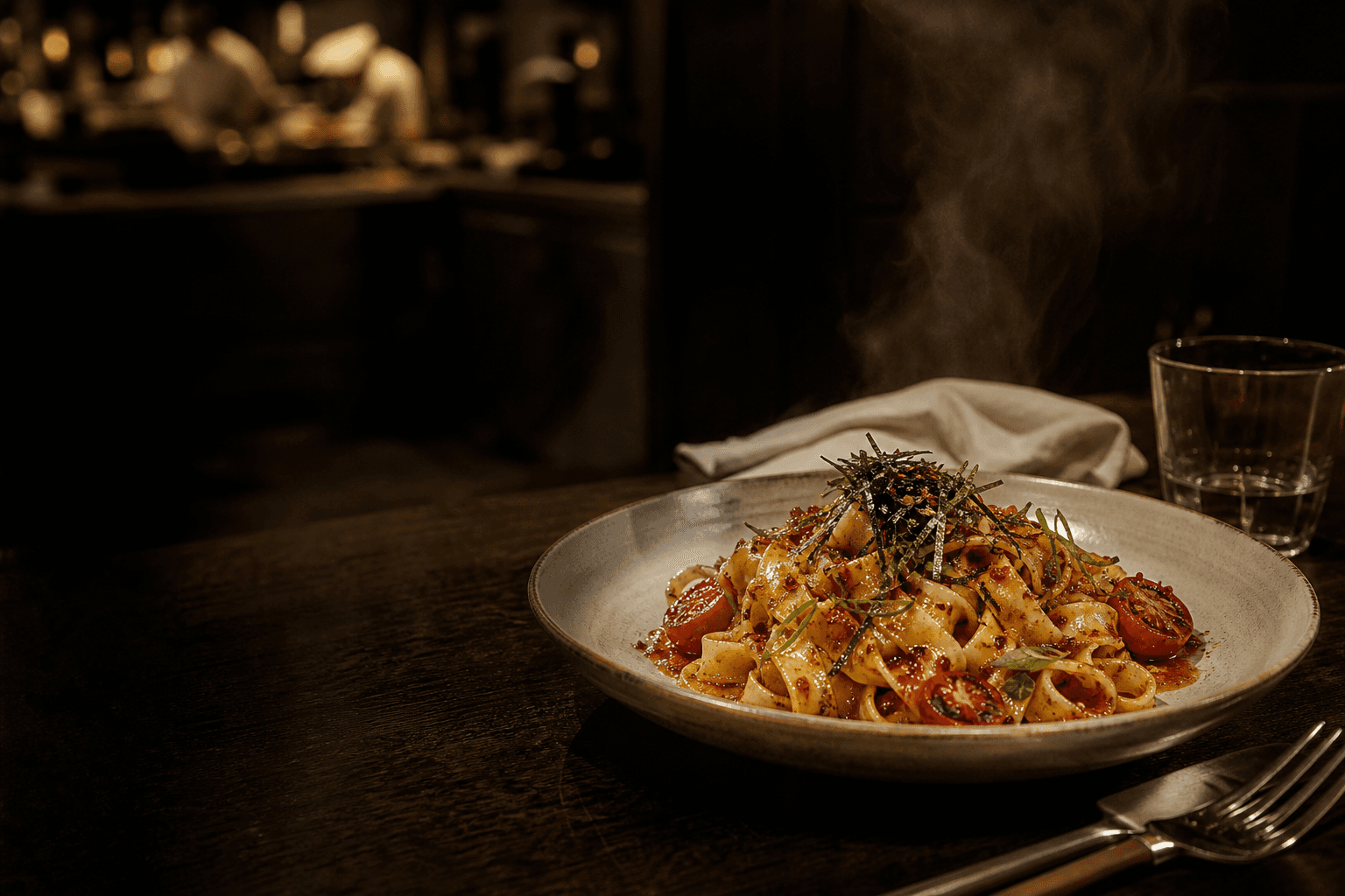 Oriental Spicy Pasta của PaPis với hải sản và sốt cay đậm đà.